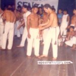 Contramestre Boquinha e Mestre John Grandão em batizado do Grupo Senzala em Teresina. 1989. Acervo Contramestre Boquinha.