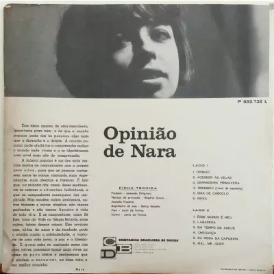 Opinião. Disco de 1964. Contra capa.